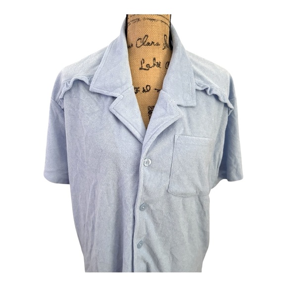 NWT BAR III Soft Terry Cloth Blue Short Sleeve Camp Shirt - Size 2X - Picture 7 of 13